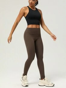 Women's No Front Seam Yoga Pants,Fitness Booty Lifting Athletic Leggings - Coffee Brown - View 7