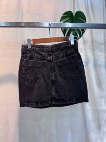 Black Denim Mini Skirt - 黑色 - 查看 2