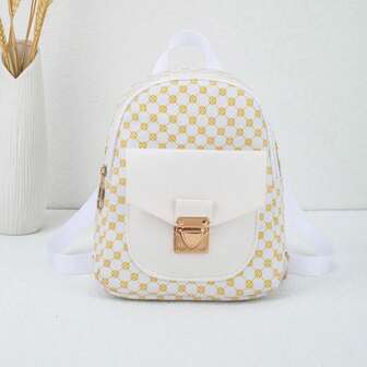 1 件 PU 皮革时尚复古圆点印花背包，经典款式，适合日常使用学校背包、书包、学校背包、返校、可爱，适合少女、女大学生，非常适合返校