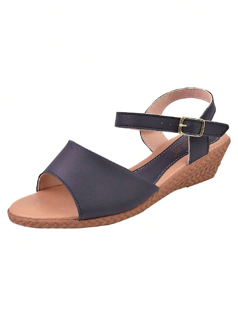 Women's Casual Low Heel Wedge Sandal - 藏蓝色 - 查看 1