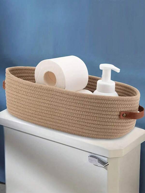 1 buc coș de depozitare pentru baie cu mâner din piele, potrivit pentru cutia de depozitare a hârtiei igienice pentru baie acasă, cutie de depozitare multifuncțională pentru birou