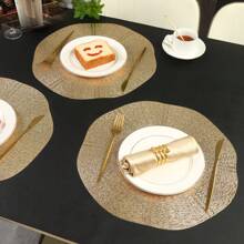 4 Stücke/6 Stücke/8 Stücke runde PVC metallisch geprägte hitzebeständige Platzsets, waschbare Tischsets für Restaurant Hotel Party Dekoration