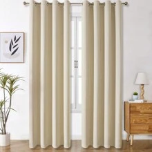 Panouri de perdele negre cu ochiuri, disponibile în opțiuni de 4/2/1 panouri, dimensiuni multiple, țesătură în 3 straturi de înaltă calitate, izolare termică și umbrire solară, potrivite pentru dormitor, sufragerie, sufragerie, bucătărie, dulap, culoare bej