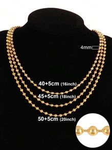 1 pièce Collier à chaîne de perles en acier inoxydable de 2 mm, 3 mm, 4 mm pour femmes et hommes. Colliers à perles rondes. Ras-de-cou pour femmes. Cadeau pour meilleurs amis