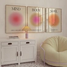 3Pcs/Set Unframed Vintage Motivational Quote Positive Aura Spiritual Grainy Gradient Wall Art, Aesthetic Room Decor, Waterproof Canvas Wall Art, Artwork Wall Painting For Gift, Bedroom, Living Room, Office, Bathroom, Home And Dormitory Decoration