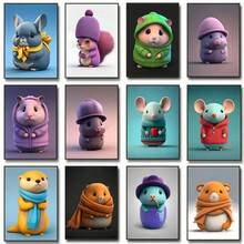 1pc Rodents Family 3D Lovely Plush Animals Hamster Squirrel Posters And Wall Art Picture Prints Canvas Printing Kid Room Home Decor No Frame - Multicolor - View 2