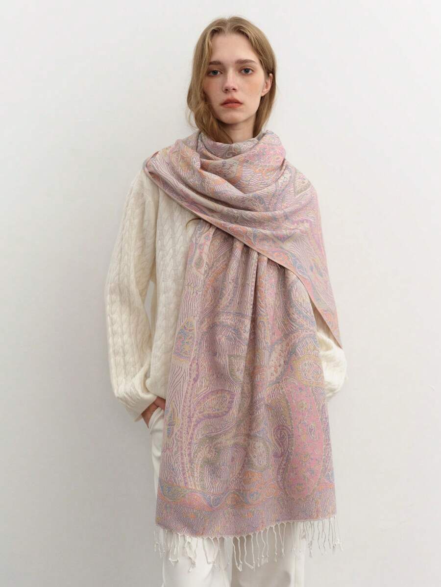 1 chiếc khăn choàng cổ thời trang thanh lịch giản dị đa năng Paisley phong cách dân tộc - trắng - Xem 1