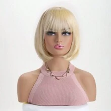 Women's Fashion Natural Short Curly 12-Inch Synthetic Fiber Inverted Bob Short Wig With Air Bangs, Suitable For Birthday, Festival, Ball, Performance, Role Play, Costume, Carnival Party