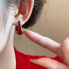 Andkiss 1 Pair U-Shaped Red Stud Earrings, Suitable For Women's Daily And Festival Wear - Red - View 3