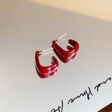 Andkiss 1 Pair U-Shaped Red Stud Earrings, Suitable For Women's Daily And Festival Wear - Red - View 4