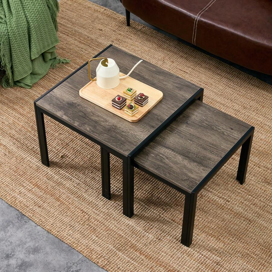 CAPCAEK Nesting Coffee Table Set Of 2, Square Modern Stacking Table