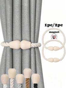 1pc/2pcs Wood Cone-Shaped 3-Strand Rope Woven Magnetic Curtain Tiebacks, Multi-Color & Size Options, Suitable For Curtain Fixation Gifts Birthday Graduation - Multicolor - View 2