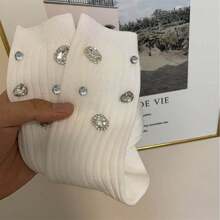 1 双水钻装饰罗纹袜，可爱舒适中筒袜，女士狂欢节长袜和袜子 - 彩色 - 查看 10
