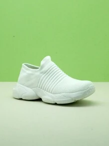 Damskie trampki Cross-Border w kolorze czarno-białym, dzianinowe, casualowe, podwyższone, retro, wsuwane, skarpetkowe