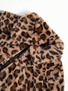 Women's Leopard Print Front Open Plush Top Long Coat