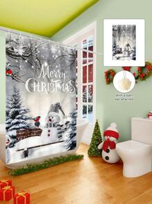1/2/3/4 Pieces Christmas Collection Shower Curtain, Cute Snowman Woven Shower Curtain, Bathroom Non-Slip Mat, Toilet U-Mat, Toilet Lid Cover Mat, Bathroom Complete Set, Modern Waterproof Bathroom Decoration, Comes With 12 Hooks And A Shower Ball, Multiple Sizes Available Back To School