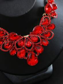 3pcs Earrings Plus Necklace Elegant Jewelry Set Inlaid Rhinestone Champagne Color Dainty Evening Party Decor Gift For Her