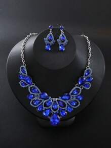 3pcs Earrings Plus Necklace Elegant Jewelry Set Inlaid Rhinestone Champagne Color Dainty Evening Party Decor Gift For Her