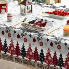 1 Stück Weihnachtstischdecke, mit Weihnachtskugeln, Tannenbaum- und Schneeflocken-Muster, Dekoration für Party, Picknick, Dinner, Weihnachtsfeier, saisonale Heimdekoration - Rot - Übersicht 13