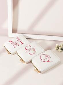 1 pieza Billetera personalizada con firma, billetera con diseño de firma personalizada, billetera versátil con cremallera para monedas con patrón de inicial de la A a la Z, portador de tarjetas gráficas con letra, organizador de tarjetas de crédito multiusos para útiles escolares, bolsos y bolsos de mujer
