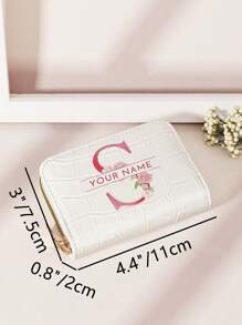 1 pieza Billetera personalizada con firma, billetera con diseño de firma personalizada, billetera versátil con cremallera para monedas con patrón de inicial de la A a la Z, portador de tarjetas gráficas con letra, organizador de tarjetas de crédito multiusos para útiles escolares, bolsos y bolsos de mujer