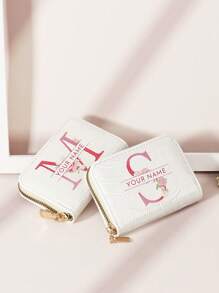 1 pieza Billetera personalizada con firma, billetera con diseño de firma personalizada, billetera versátil con cremallera para monedas con patrón de inicial de la A a la Z, portador de tarjetas gráficas con letra, organizador de tarjetas de crédito multiusos para útiles escolares, bolsos y bolsos de mujer