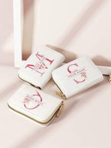 1 pieza Billetera personalizada con firma, billetera con diseño de firma personalizada, billetera versátil con cremallera para monedas con patrón de inicial de la A a la Z, portador de tarjetas gráficas con letra, organizador de tarjetas de crédito multiusos para útiles escolares, bolsos y bolsos de mujer