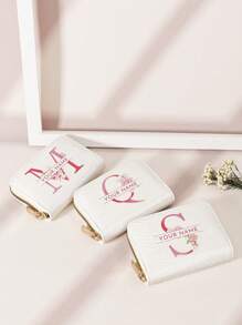 1 pieza Billetera personalizada con firma, billetera con diseño de firma personalizada, billetera versátil con cremallera para monedas con patrón de inicial de la A a la Z, portador de tarjetas gráficas con letra, organizador de tarjetas de crédito multiusos para útiles escolares, bolsos y bolsos de mujer