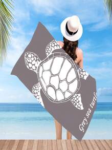 One, Super Absorbent And Lightweight, Large Microfiber Bath Towel-Sports Cute Brown And Gray Turtle Custom-Designed Text, Perfect For Beach Vacations And Ideal Travel Gifts!