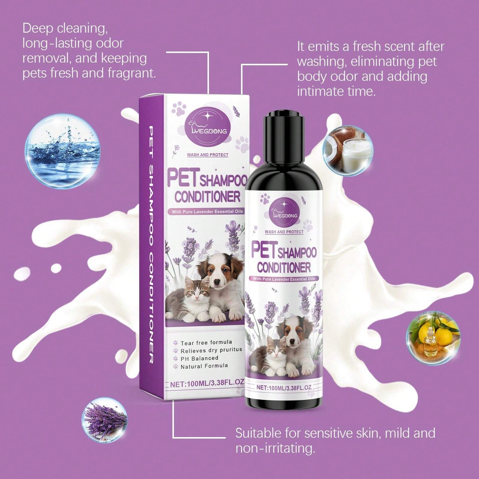 Pet Lavender Shampoo Gently Cleanses Pet Cat And Dog Hair, Fluffy And