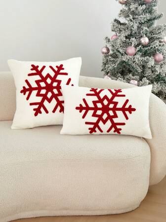 1 st Mysig snöflinga broderad plysch kuddfodral, lämplig för vardagsrum, sovrum och festinredning, året runt