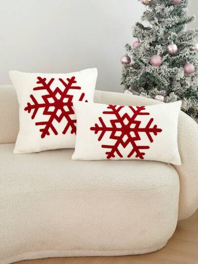 1 件舒适雪花刺绣毛绒抱枕套，适合客厅、卧室和派对装饰，全年使用