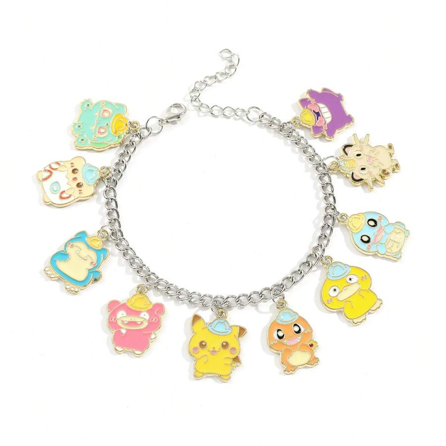 pocket monsters 可爱时尚的彩色卡通手链，配有心形珍珠吊坠配饰，适合送给女朋友和朋友、节日礼物、生日礼物 - 手鐲 - 查看 1