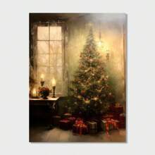 1 bức tranh vải canvas in hình cây thông Noel cổ điển - Trang trí tường không khung cho phòng khách, phòng ngủ, văn phòng tại nhà - Quà tặng hoàn hảo cho ngày lễ - Nhiều màu - Xem 11