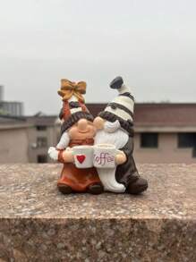 1 pieza Adorno de pareja enanita de café hecho a mano de resina, decoración de temporada para el hogar, ideal para exhibir en bandeja o mesa, apropiado para Navidad, Halloween, Acción de Gracias, Año Nuevo y fiestas en general, un gran regalo - Multicolor - Ver 5