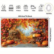 1 件秋季枫叶花卉南瓜背景面料 - 鲜艳的涤纶摄影道具，适用于家庭聚会、感恩节、丰收肖像和农场主题照相亭 - 易于设置、可重复使用，非常适合捕捉难忘的回忆 - 彩色 - 查看 7