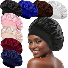 Awegeo 1/2/4/6/8 Piezas Gorro de mujer de unicolor de satén, gorro de dormir casual y cómodo