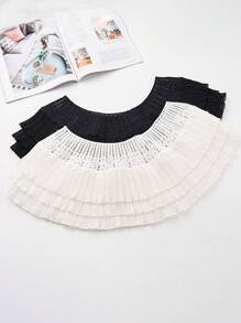1pc Black & White Women's Water-Soluble Lace Trim Chiffon Pleated Fashion Poncho Shawl - Lace Shawl - View 11