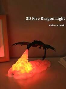 1 件 3D 火龙夜灯，装饰艺术风格 USB 可充电台灯，纯色幻想主题，漆面处理，按钮控制上照灯，适用于卧室、客厅和各种房间类型 - 彩色 - 查看 2