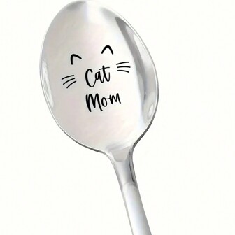 1 件，不锈钢雕刻勺子礼物，适合女性猫爱好者 - 猫妈妈勺子礼物，适合咖啡茶甜点谷物爱好者 - 完美的生日圣诞节感恩节礼物，学校用品