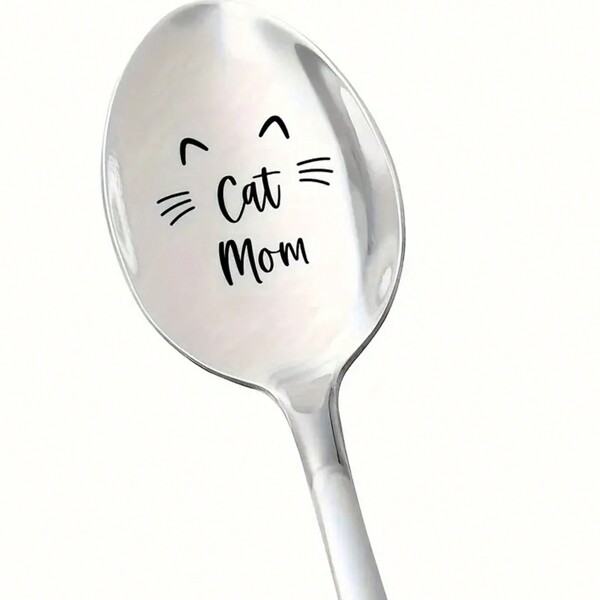 1pc, Stainless Steel Engraved Spoon Gifts For Women Cat Lovers - Cat Mom Spoon Gift For Coffee Tea Dessert Cereal Lover - Perfect Birthday Christmas Thanksgiving Day Present,School Supplies
