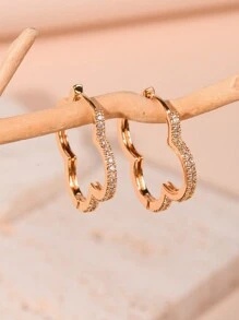 1 Pair Cubic Zirconia Flower & Four Leaf Clover Design Fashion Hoop Earrings For Women, Christmas & Halloween Friend Gift Valentines,Mom,Mother,Mother's Day,Gift - Yellow Gold - View 15