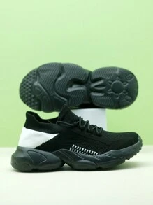 Damskie kolorowe bloki sznurowane dzianinowe lekkie codzienne sportowe platformy vintage grube trampki wsuwane ocieplacze na nogi buty