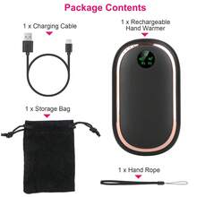 Rechargeable Hand Warmer Electric Hand Heater Portable Reusable Pocket Warmer Power Bank With Digital Display Sunset Light 3 Levels Double-Sided Heating - màu đen - Xem 8