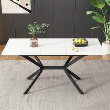 Okwish Extendable Dining Table 120/160*80*75 Cm, Dining Room Table Rectangular, Dining Table Kitchen Table With Metal Legs, Table For Dining Room Living Room For 4-6 People, White