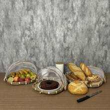 Kit 3 Bread Basket Cake Holder With Rectangular Retractable Cover - Màu be - Xem 5