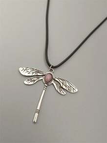 1pc Vintage Bohemian Style Green Dragonfly Design Pendant Necklace, Suitable For Women Party Travel Jewelry Gift