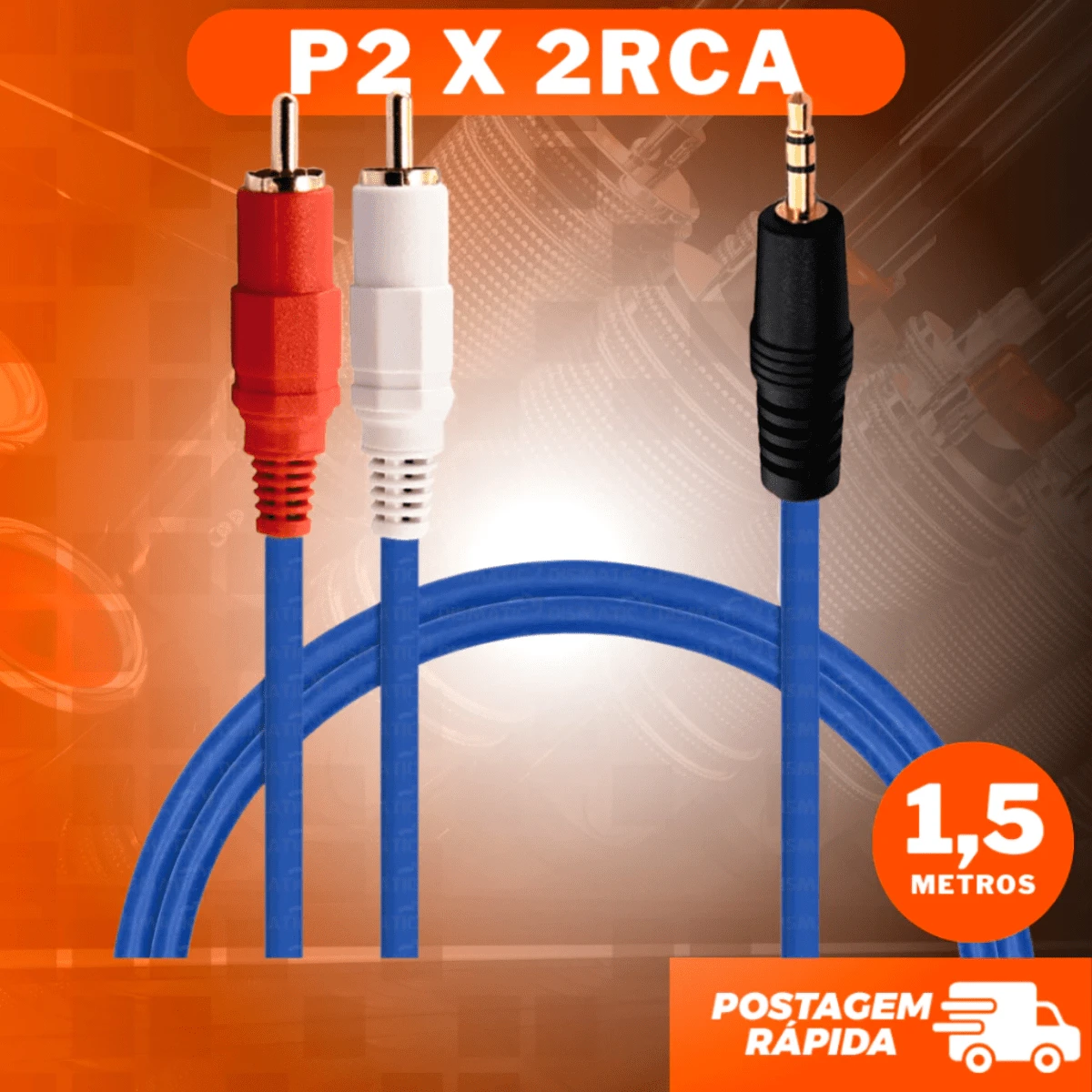 Reinforced Auxiliary Cable P2 Male X 2 RCA Male 1.5m For TV Sound Home