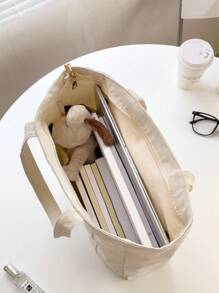Book Pattern With The Letter 'weekend' Minimalist Shopper Bag Beige Casual,School Bag,Book Bag,Large Capacity,Portable,For Teen Girls Women College Students,White-Collar Workers,Perfect For Work,Back To School,Middle School,High School,College,Vacation ﻿,Teacher's Day Gift