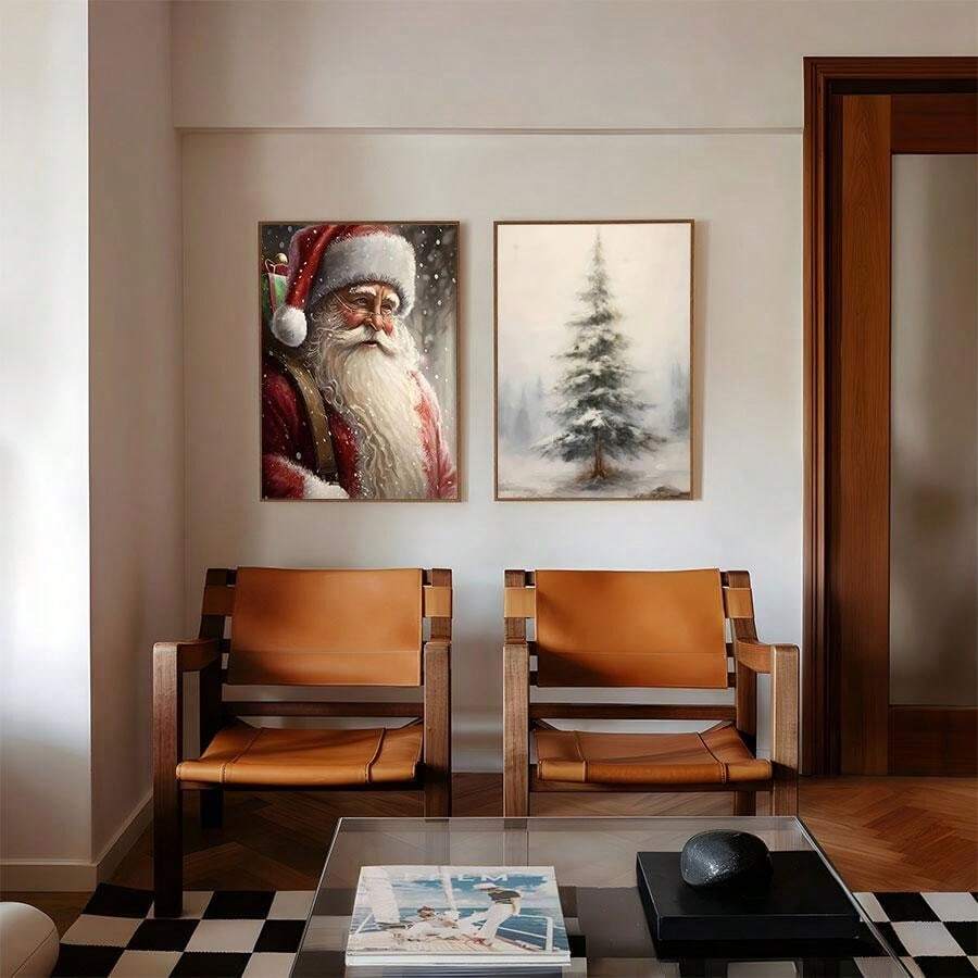 1/2pcs/Set Vintage Santa Claus Christmas Tree Canvas Posters And Prints
